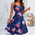 thumbnail image 1 of SAATLERI July 4th Dresses for Women American Flag Spaghetti Strap Independence Day Dresses A Line Sleeveless Summer Party Punk Dresses, 1 of 5