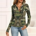 thumbnail image 1 of SAATLERI Long Sleeve Polo Shirt for Women V Neck Camouflage Print Slim Fit Shirts Button Down Collared Long Sleeve Shirt Comfy Dressy Blouses Tops, 1 of 6