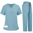 thumbnail image 1 of SAATLERI Medical Uniforms & Scrubs for Women Set Stretchy V-Neck Top and Wide Leg Pants Nursing Workwear with Pockets, 1 of 5