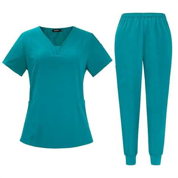 SAATLERI Medical Uniforms Scrubs for Women Sets Cozy Fit Jogger Nursing Pants Pocketed V-Neck Tops for Women Healthcare Workers