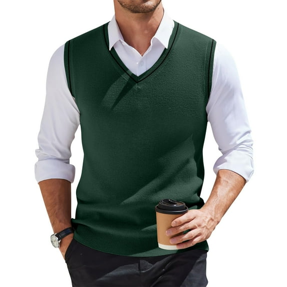 SAATLERI Men's Sweater Vest V Neck Casual Sleeveless Business Work Pullover Solid Color Cable Knitted Sweaters Vests