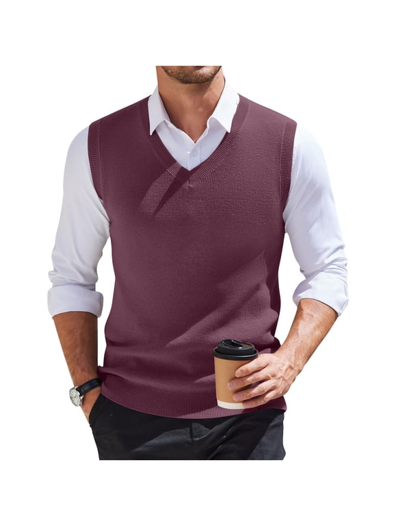 Men's Sweater Vest V Neck Casual Sleeveless Business Work Pullover Solid Color Cable Knitted Sweaters Vests