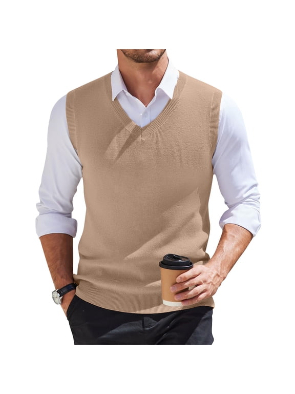 Men's Sweater Vest V Neck Knitted Solid Plain Pullover Sweater Tops Sleeveless Loose Fit Knitwear Vests