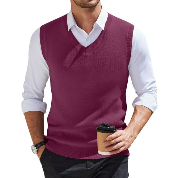 SAATLERI Men's Sweater Vest V Neck Knitted Solid Plain Pullover Sweater Tops Sleeveless Loose Fit Knitwear Vests