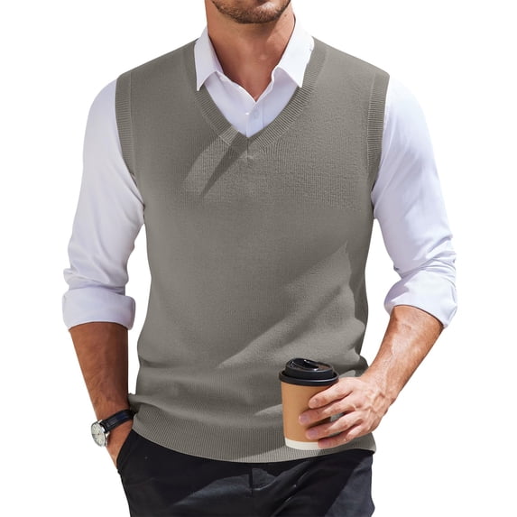 SAATLERI Men's Sweater Vest V Neck Regular Fit Knit Mens Vests Casual Sleeveless Pullover Sweaters Solid Vest Top