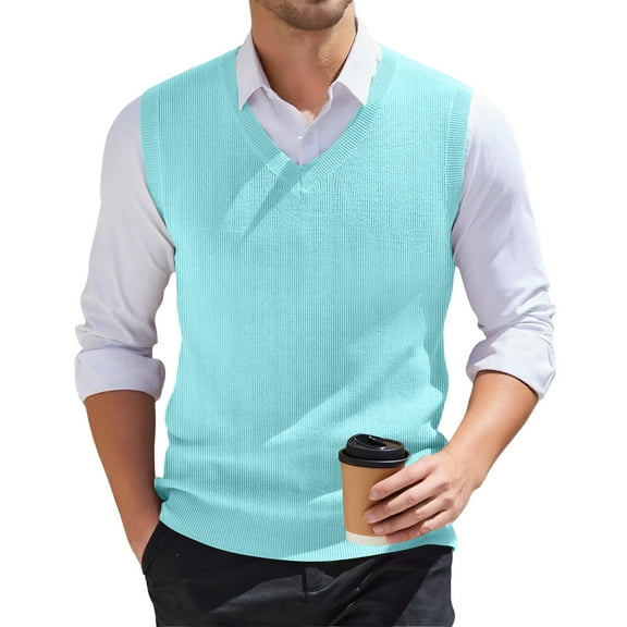 SAATLERI Men's Sweater Vest V Neck Regular Fit Knit Sleeveless Pullover Sweater Solid Plain Knitwear Vests