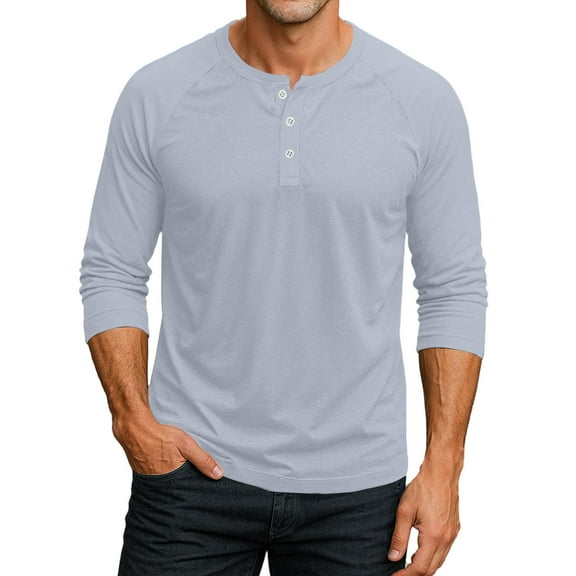 SAATLERI Mens 3/4 Sleeve Shirts Casual Slim Fit Henley Shirt Stretch Raglan Casual Workout Tee Shirts Daily Work Wear Tops