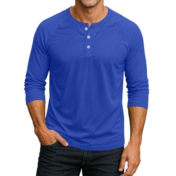 SAATLERI Mens Henley Shirts 3/4 Sleeve Casual 3 Button Raglan T-Shirts Cotton Sport Workout Tee