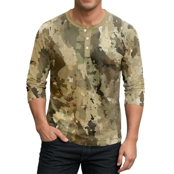 SAATLERI Mens Oversized T Shirt Raglan 3/4 Sleeve Casual Slim Fit Henley Sihrts for Men Camouflage Tee Top Jersey Baseball T Shirts