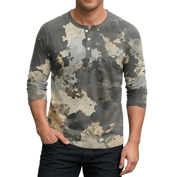 SAATLERI Mens Shirt Raglan 3/4 Sleeve Casual Slim Fit Henley Camouflage Tee Top Jersey Baseball Tee Shirt