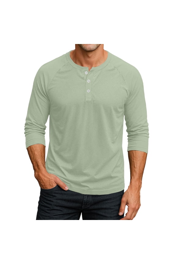 Mens Shirts Casual Slim Fit Henley Raglan Shirt Stretch Button Down Baseball Men's T-Shirts