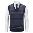 thumbnail image 1 of SAATLERI Mens Sweater Vest Casual Lined Plaid Vest V-Neck Sleeveless Pullover Knitwear Fleece Vests Loose Fit Fall Winter Tops, 1 of 4