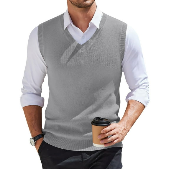 SAATLERI Mens Sweater Vest V Neck Knitted Pullover Sweater Tops Sleeveless Relaxed Fit Knitwear Vests