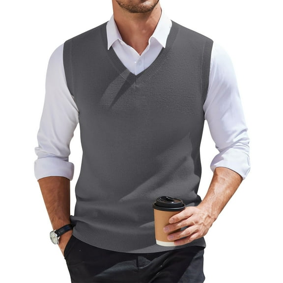 SAATLERI Mens Sweater Vest V Neck Knitted Sleeveless Pullover Sweaters Knitwear Solid Plain Loose Fit All Match Business Tops