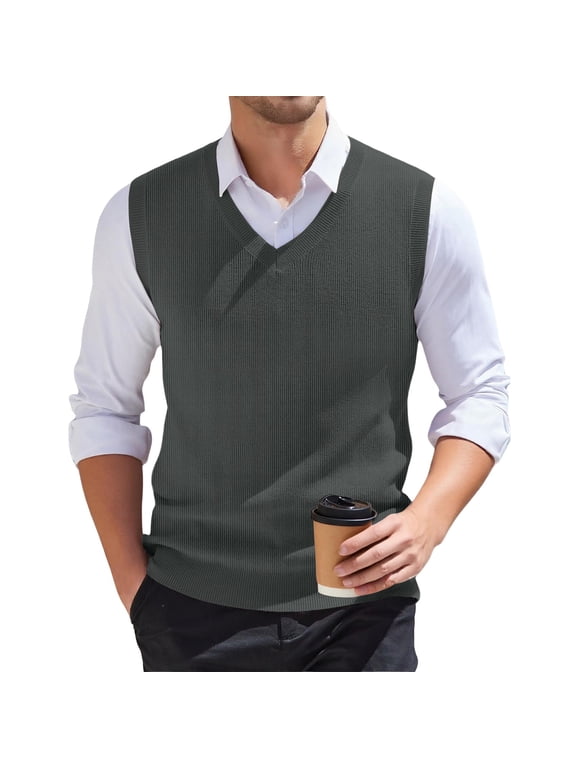 Mens Sweater Vest V Neck Knitted Solid Plain Pullover Sweater Tops Sleeveless Slim Fit Knitwear Vests