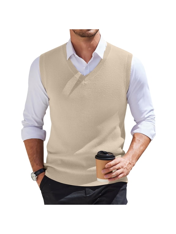 Mens V-Neck Knitted Sweater Vest Solid Plain Sleeveless Sweaters Pullover Knitwear Vests Top