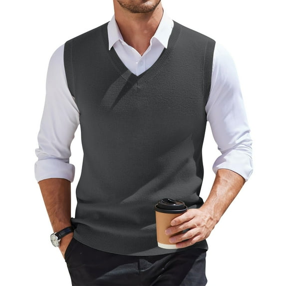 SAATLERI Mens V-Neck Knitted Sweater Vest Solid Plain Sleeveless Sweaters Pullover Knitwear Vests Top