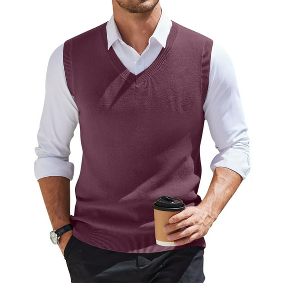 SAATLERI Mens Vests Casual V Neck Knitted Sleeveless Pullover Sweaters Knitwear Solid Plain Slim Fit All Match Business Tops