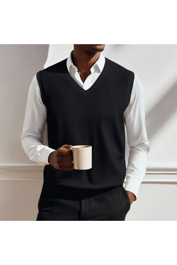 Mens Vests Casual V Neck Knitted Sleeveless Pullover Sweaters Knitwear Solid Plain Slim Fit All Match Business Tops
