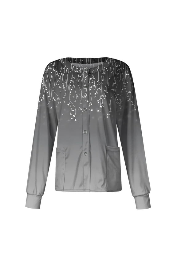 Nurse Jackets for Women Scrub Long Sleeve Snap Front Nursing Uniform Floral Print Working Scrub Jacket for Women Lightweight Coat