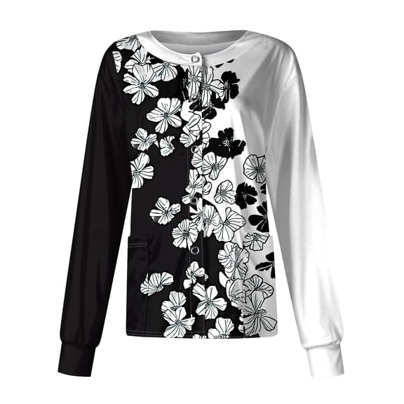 SAATLERI Nurse Jackets for Women Scrub Uniforms Plus Size Snap Front Scrub Jacket Long Sleeve Moisture Wicking Medical Workwear with Pockets