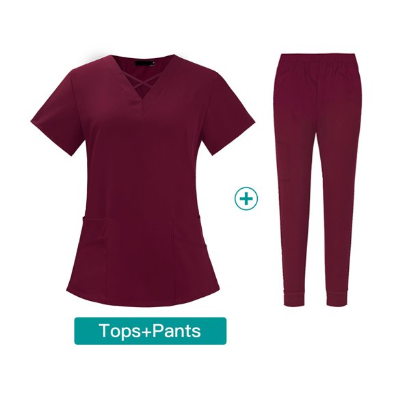SAATLERI Nurse Shirt Scrubs Set Medical Uniforms for Women Breathable Top and Pants with Pockets Workwear