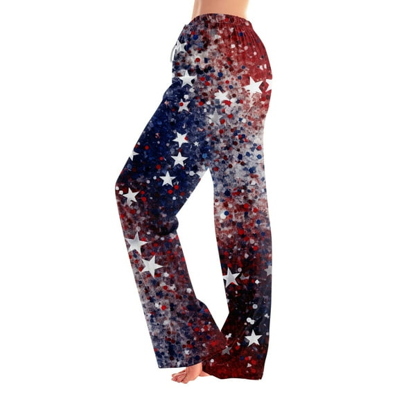 SAATLERI Patriotic Womens Pajama Pants American Flag American Flag Casual Pj Bottoms Pants Wide Leg Pants Elastic Waist Pants