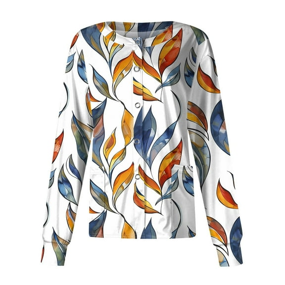 SAATLERI Plus Size Scrub Jackets for Women Stretch Floral Print Nurse Uniform Lightweight Open Front Medical Workwear with Pockets