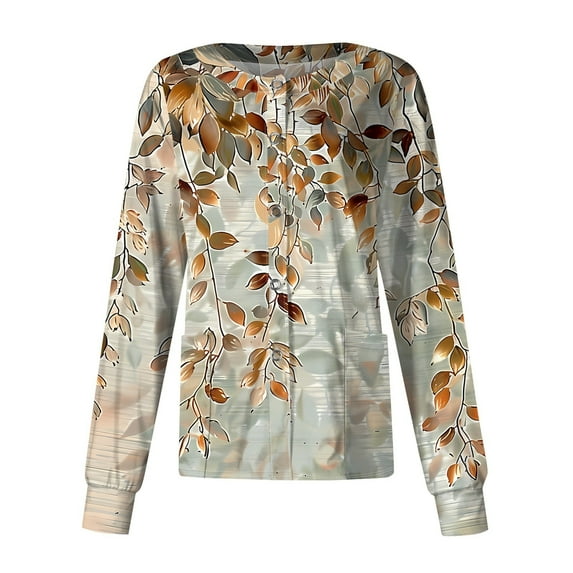 SAATLERI Plus Size Scrub Jackets for Women Stretch Floral Print Nurse Uniform Lightweight Open Front Medical Workwear with Pockets