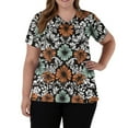 thumbnail image 1 of SAATLERI Plus Size Scrubs for Women Soft Stretch Short Sleeve V-Neck Scrub Tops Funny Floral Print Medical Nurse Uniforms Scrub Shirts with Pockets, 1 of 5