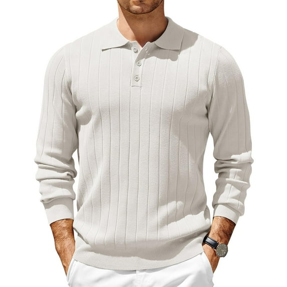SAATLERI Polo Shirts for Men Knit Slim Fit Long Sleeve Casual Golf T-Shirts Ribbed Knit Soft Lightweight Tees