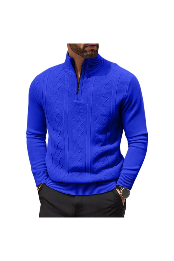 Quarter Zip Pullover Men Cable Knitted Pullover Sweaters Textured Solid Colors Long Sleeve Sweater
