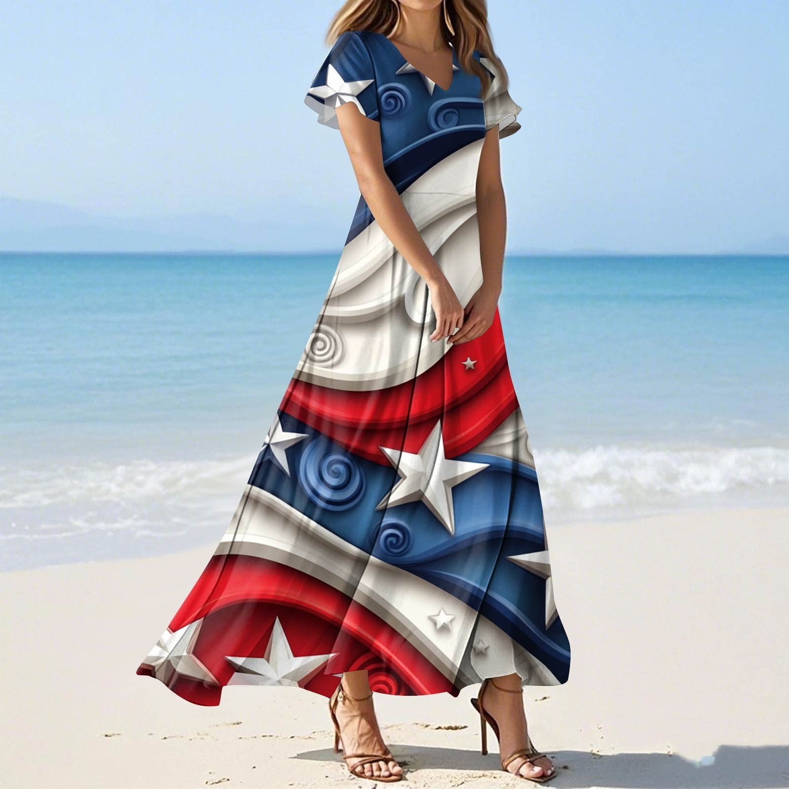 red white blue summer dress Dark Blue 1950s Red & White Stripes Halter Dress