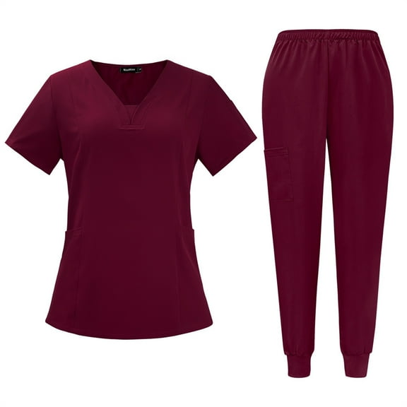 SAATLERI Scrub Sets for Women Wide Leg Medical Scrubs Cozy Fit Nursing Uniform Top & Jogger Pants with Pockets