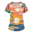 thumbnail image 1 of SAATLERI Scrub Tops for Women Print Hawaiian Scrubs Short Sleeve V Neck Floral Printed Comfy Medical Nurse Shirts Workwear with Pockets, 1 of 4
