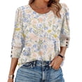 thumbnail image 1 of SAATLERI Shirts for Women 3/4 Length Sleeves Loose Fit Summer Fall Boho Floral Print Womens Tops Dressy Soft Basic Tees Business Work Blouses, 1 of 5