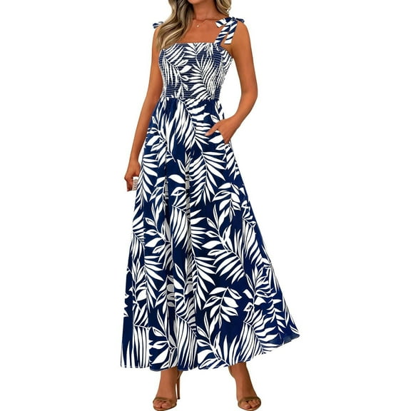 SAATLERI Spring Dresses for Women 2025 Plus Size Casual Loose Womens Summer Sundresses Sleeveless Floral Pleated Holiday Beach Maxi Dress for Women