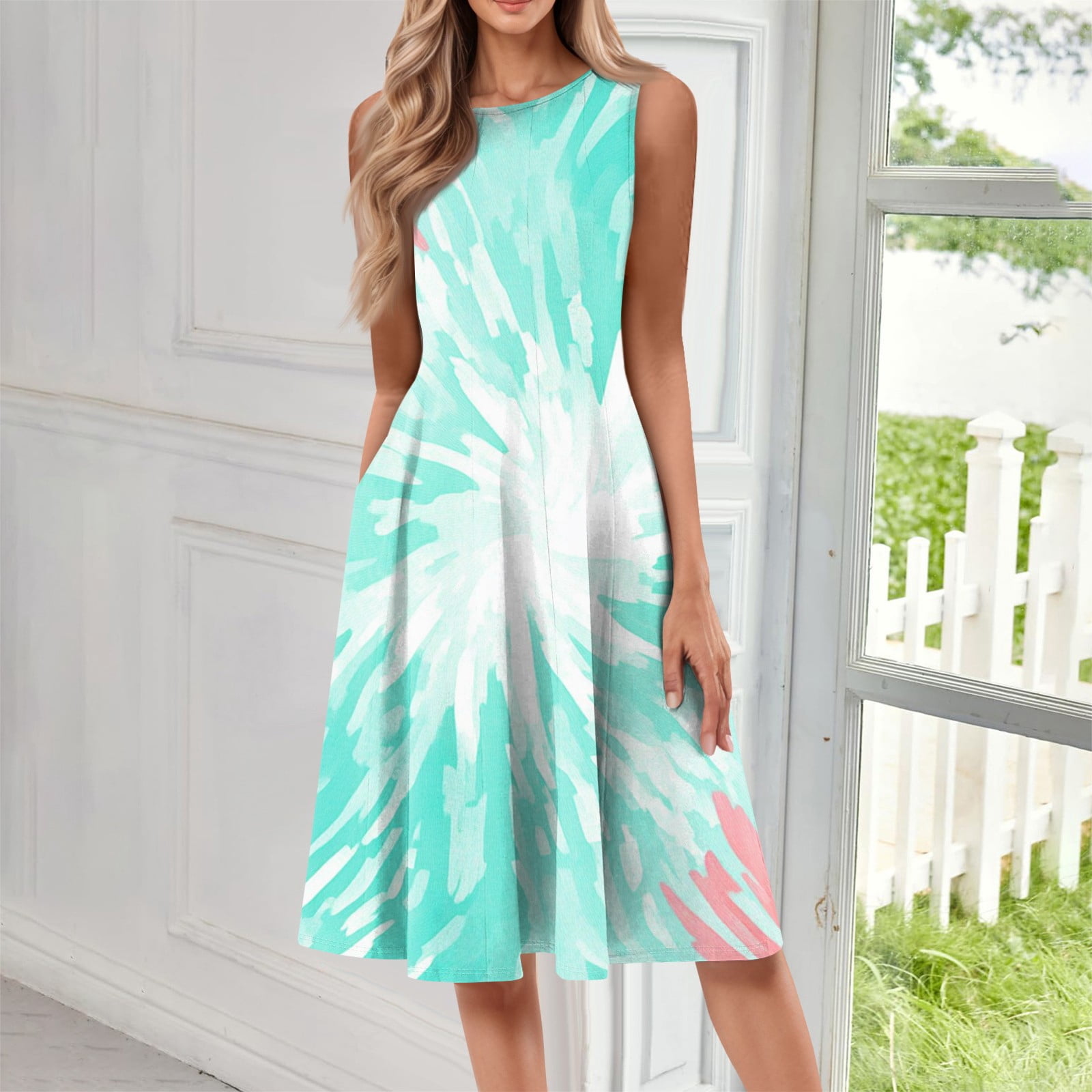 SAATLERI Spring Dresses for Women 2025 Tie-Dye Midi Sundress Sleeveless SAATLERI Spring Dresses for Women 2025 Tie-Dye Midi Sundress Sleeveless