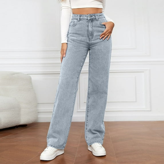 SAATLERI Straight Leg Jeans for Women High Waisted Wide Leg Jeans for Women Trendy Lightweight Boyfried Denim Palazzo Pants with Pockets