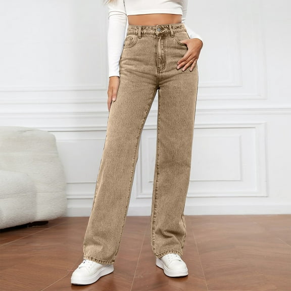 SAATLERI Straight Leg Jeans for Women High Waisted Wide Leg Womens High Waisted Jeans Loose Fit Boyfried Trouser Jeans with Pockets