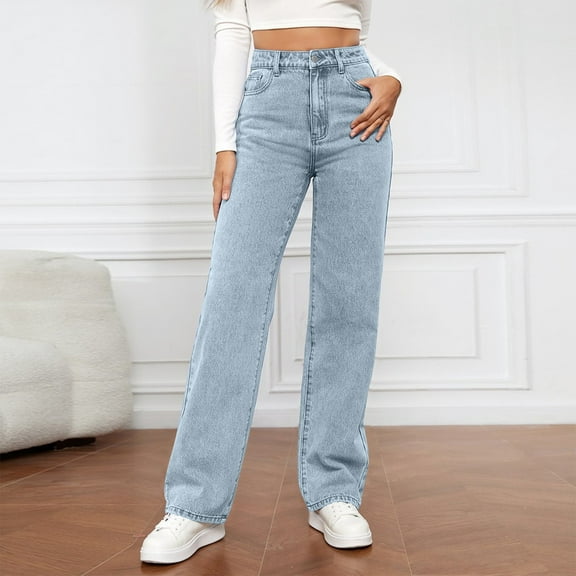 SAATLERI Straight Leg Jeans for Women High Waisted Wide Leg Womens High Waisted Jeans Loose Fit Boyfried Trouser Jeans with Pockets