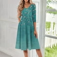 thumbnail image 1 of SAATLERI Summer Dresses for Women 2025 3/4 Length V Neck Floral Print Sun Dresses for Women 2025 Vacation Flowy Swing A-Line Cocktail Casual Midi Dress, 1 of 4