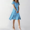 thumbnail image 1 of SAATLERI Summer Dresses for Women 2025 V Neck Boho Knee Length Sundress for Women Floral Print Empire Waist A-Line Flowy Swing Short Sleeve Midi Dress, 1 of 4