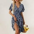 thumbnail image 1 of SAATLERI Summer Dresses for Women 2025 V Neck Short Sleeve Vacation Beach Floral Sundresses for Women Empire Waist Short Dresses Flowy A-Line Midi Dress, 1 of 5