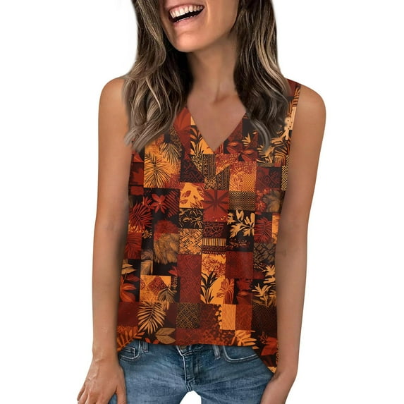 SAATLERI Summer Sleeveless Shirts for Women Hawaiian Print Tropical V Neck T Shirts Loose Fit Dressy Tops Casual Tank Top
