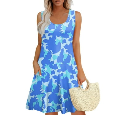 SAATLERI Sun Dresses for Women 2025 Vacation Boho Floral Printed U Neck Sleeveless Tank Dress Loose Casual Summer Sundress with Pockets