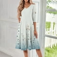 thumbnail image 1 of SAATLERI Sundresses for Women 3/4 Sleeve V Neck Boho Floral Wedding Guest Dresses for Women A-Line Midi Dress Casual Loose T-Shirt Dress with Pockets, 1 of 4