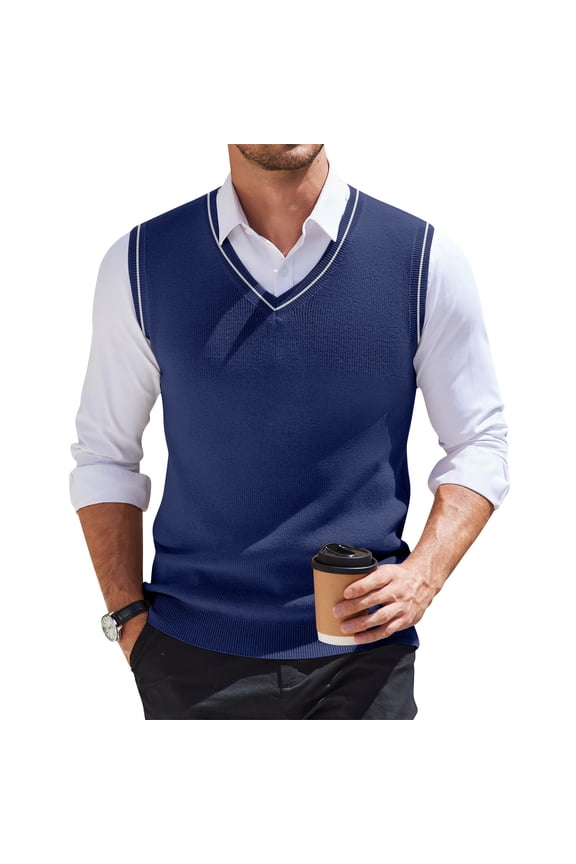 Sweater Vest Men V Neck Knitted Pullover Business Tops Sleeveless Loose Fit Knitwear Vests