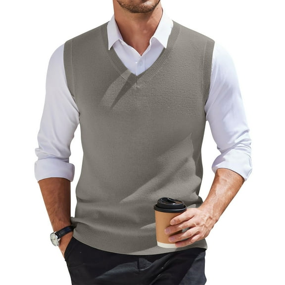 SAATLERI Sweater Vest Men V Neck Knitted Pullover Business Tops Sleeveless Loose Fit Knitwear Vests