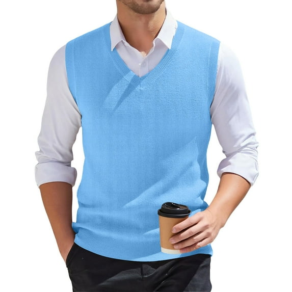 SAATLERI Sweater Vest Men V Neck Knitted Pullover Sweater Tops Sleeveless Slim Fit Knitwear